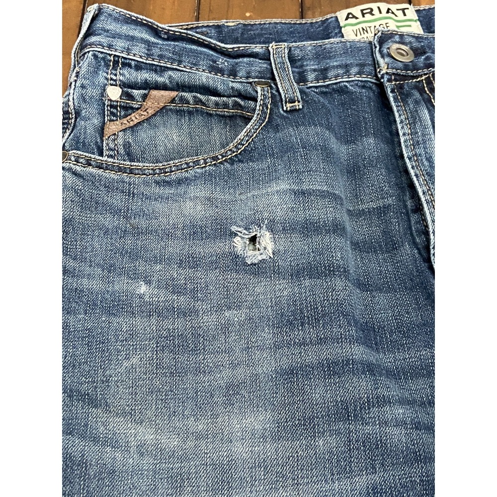 Ariat M1 Remy Vintage Straight Leg Jeans Mens 38x32 Bradford Wash Distressed - Picture 13 of 15